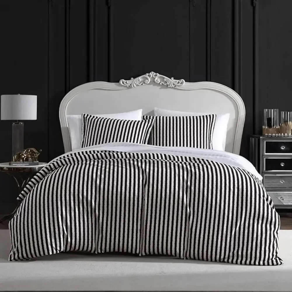 🆕 Betsey Johnson Black White Stripe Duvet QUEEN SET Cover Pillow Cases NIP